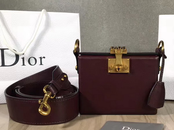 Dior Small Dioraddict Lockbox Bag in Smooth Amaranth Coloured Calfskin For Sale