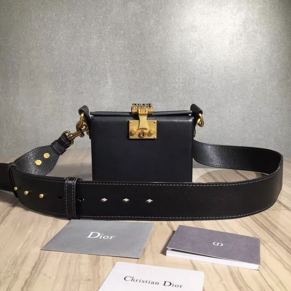 Dior Small Dioraddict Lockbox Bag in Smooth Black Calfskin For Sale