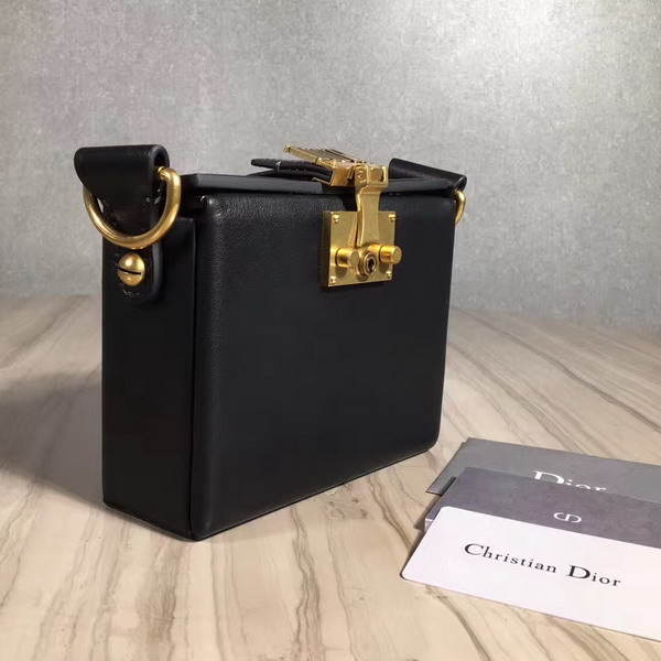 Dior Small Dioraddict Lockbox Bag in Smooth Black Calfskin For Sale