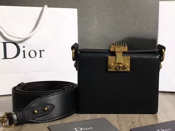 Dior Small Dioraddict Lockbox Bag in Smooth Black Calfskin For Sale