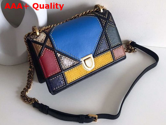 Dior Small Diorama Bag in Multi Coloured Patchwork Leather with Studded Cannage Motif Replica