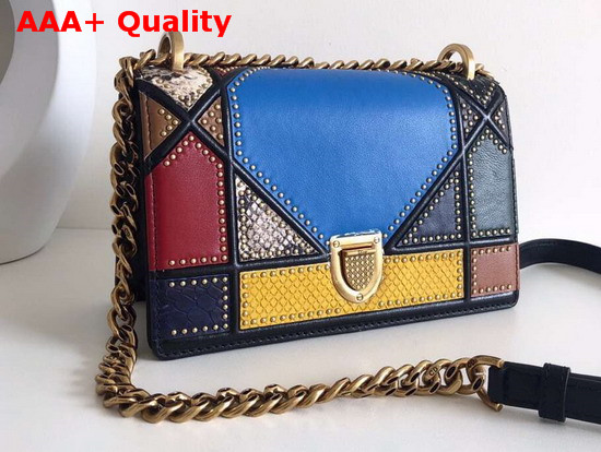 Dior Small Diorama Bag in Multi Coloured Patchwork Leather with Studded Cannage Motif Replica