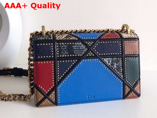 Dior Small Diorama Bag in Multi Coloured Patchwork Leather with Studded Cannage Motif Replica