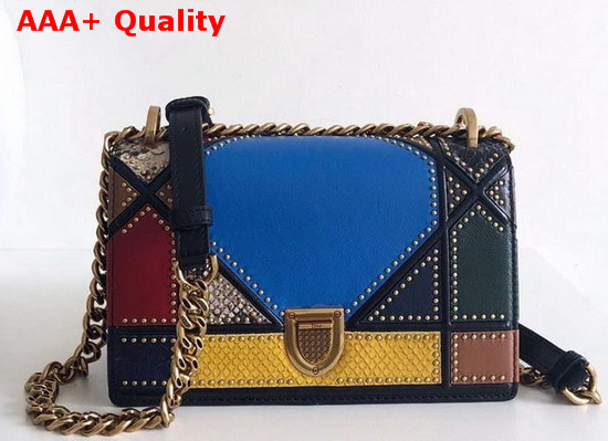 Dior Small Diorama Bag in Multi Coloured Patchwork Leather with Studded Cannage Motif Replica