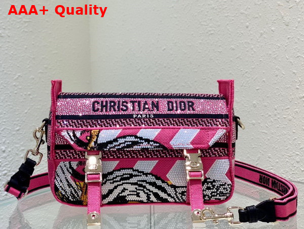 Dior Small Diorcamp Bag Pink Multicolor Toile de Jouy Zoom Technical Canvas with Strass Replica