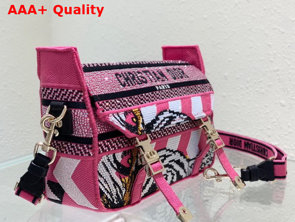 Dior Small Diorcamp Bag Pink Multicolor Toile de Jouy Zoom Technical Canvas with Strass Replica