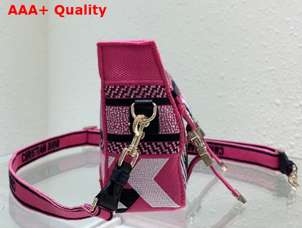 Dior Small Diorcamp Bag Pink Multicolor Toile de Jouy Zoom Technical Canvas with Strass Replica