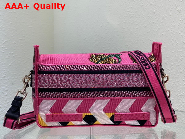 Dior Small Diorcamp Bag Pink Multicolor Toile de Jouy Zoom Technical Canvas with Strass Replica