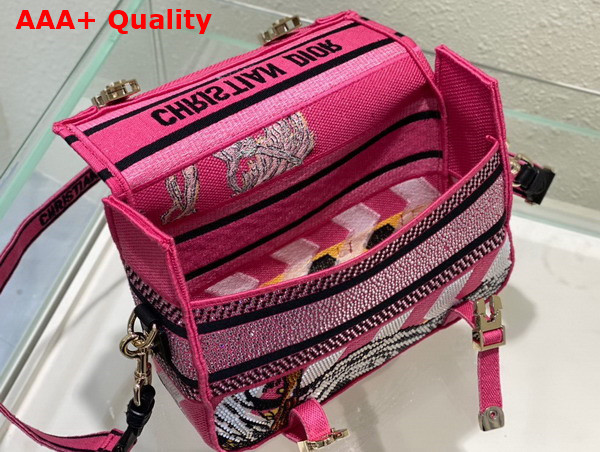 Dior Small Diorcamp Bag Pink Multicolor Toile de Jouy Zoom Technical Canvas with Strass Replica