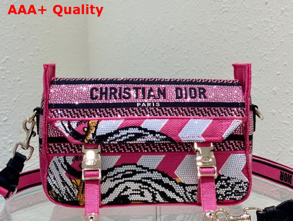 Dior Small Diorcamp Bag Pink Multicolor Toile de Jouy Zoom Technical Canvas with Strass Replica