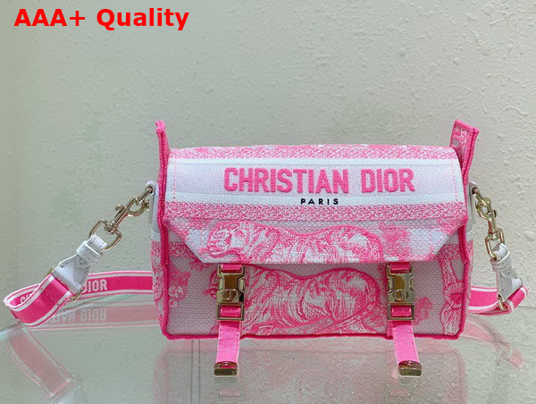 Dior Small Diorcamp Bag Transparent Canvas with Fluorescent Pink Toile de Jouy Embroidery Replica