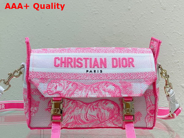 Dior Small Diorcamp Bag Transparent Canvas with Fluorescent Pink Toile de Jouy Embroidery Replica