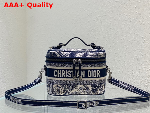 Dior Small Diortravel Vanity Case Blue Toile de Jouy Embroidery Replica