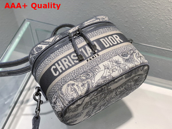 Dior Small Diortravel Vanity Case Gray Toile de Jouy Embroidery Replica