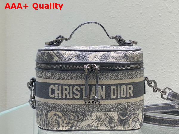 Dior Small Diortravel Vanity Case Gray Toile de Jouy Embroidery Replica