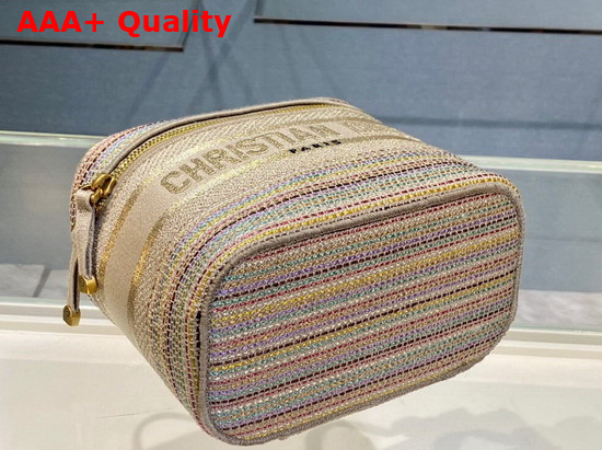 Dior Small Diortravel Vanity Case Multicolor Striped Embroidery Replica