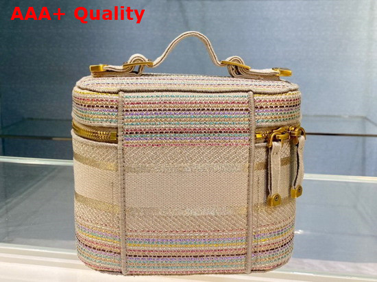 Dior Small Diortravel Vanity Case Multicolor Striped Embroidery Replica