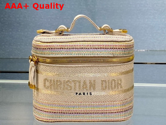 Dior Small Diortravel Vanity Case Multicolor Striped Embroidery Replica