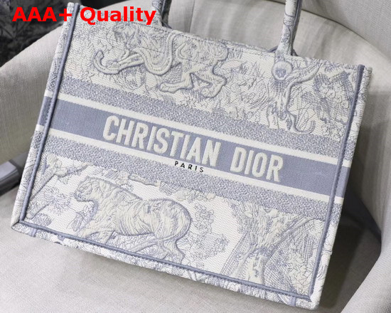 Dior Small Gray Dior Book Tote with Dioriviera Toile De Jouy Embroidery Replica