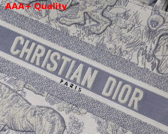 Dior Small Gray Dior Book Tote with Dioriviera Toile De Jouy Embroidery Replica