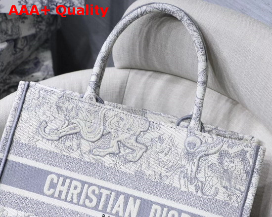 Dior Small Gray Dior Book Tote with Dioriviera Toile De Jouy Embroidery Replica