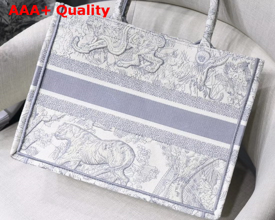 Dior Small Gray Dior Book Tote with Dioriviera Toile De Jouy Embroidery Replica