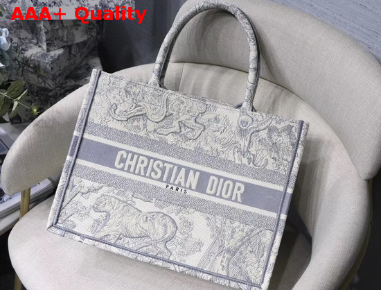 Dior Small Gray Dior Book Tote with Dioriviera Toile De Jouy Embroidery Replica