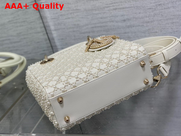 Dior Small Lady Dior Bag Latte Calfskin Embroidered with Resin Pearl Cannage Motif Replica