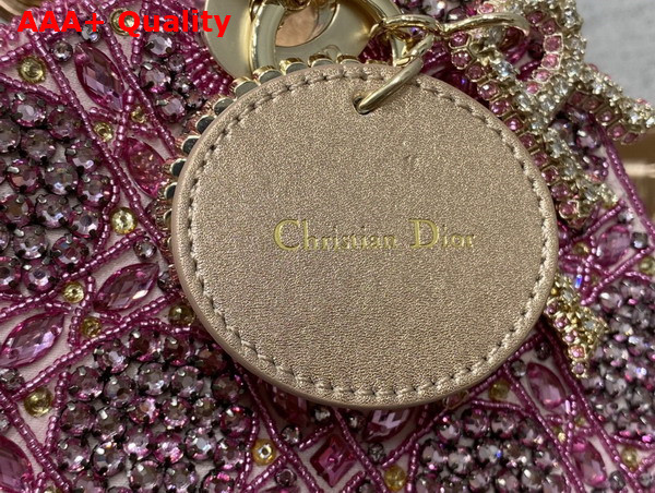 Dior Small Lady Dior Bag Metallic Calfskin and Satin with Rose Des Vents Resin Pearl Embroidery Replica