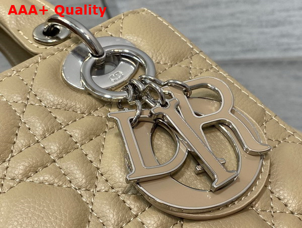 Dior Small Lady Dior Bag in Beige Grained Cannage Calfskin Silver Hardware Replica