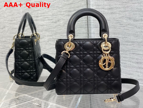 Dior Small Lady Dior Bag in Black Grained Cannage Calfskin Gold Hardware Replica