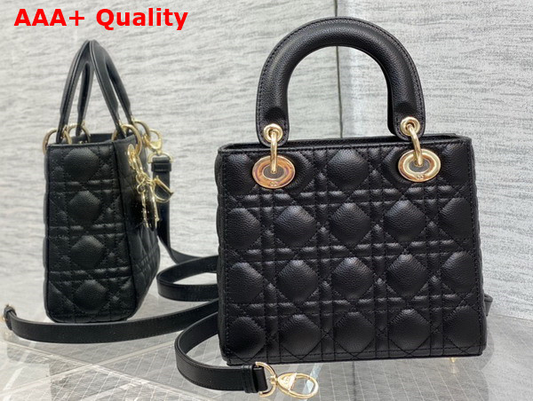 Dior Small Lady Dior Bag in Black Grained Cannage Calfskin Gold Hardware Replica