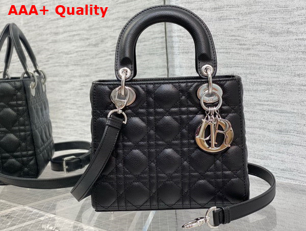 Dior Small Lady Dior Bag in Black Grained Cannage Calfskin Silver Hardware Replica