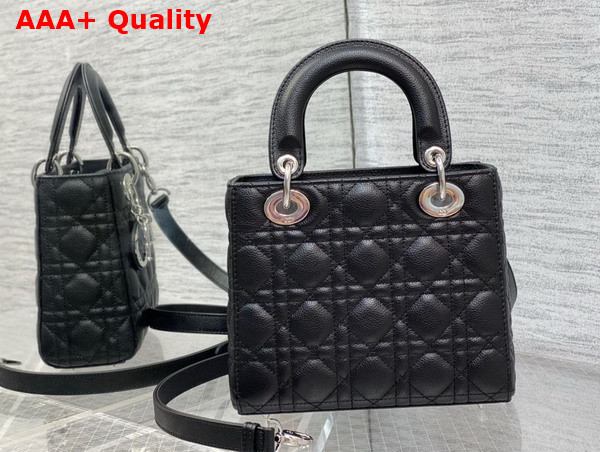 Dior Small Lady Dior Bag in Black Grained Cannage Calfskin Silver Hardware Replica