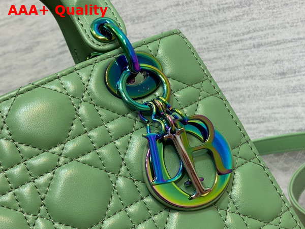 Dior Small Lady Dior Bag in Green Cannage Lambskin with Iridescent Finish Metal DIOR Charm Replica