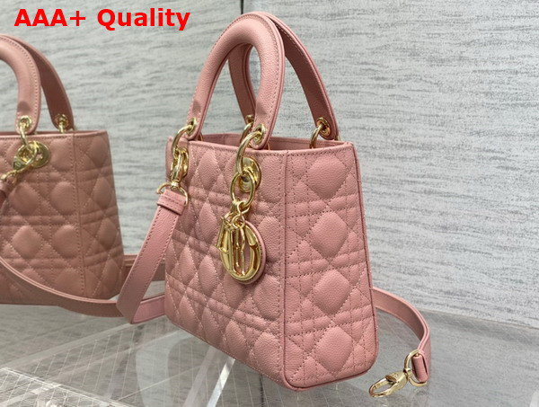 Dior Small Lady Dior Bag in Pink Grained Cannage Calfskin Gold Hardware Replica