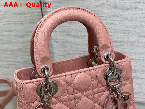 Dior Small Lady Dior Bag in Pink Grained Cannage Calfskin Silver Hardware Replica