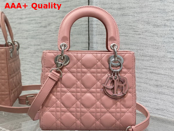 Dior Small Lady Dior Bag in Pink Grained Cannage Calfskin Silver Hardware Replica