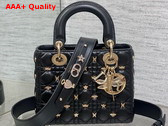 Dior Small Lady Dior My ABCDior Bag in Black Cannage Lambskin with Gold Finish Dragonfly Studs Replica