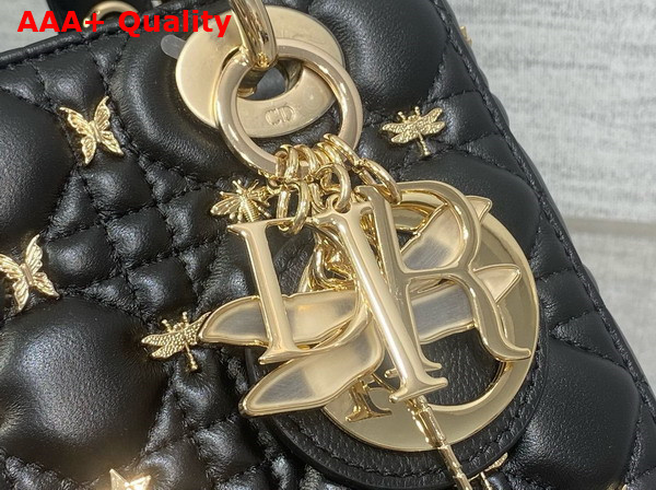 Dior Small Lady Dior My ABCDior Bag in Black Cannage Lambskin with Gold Finish Dragonfly Studs Replica