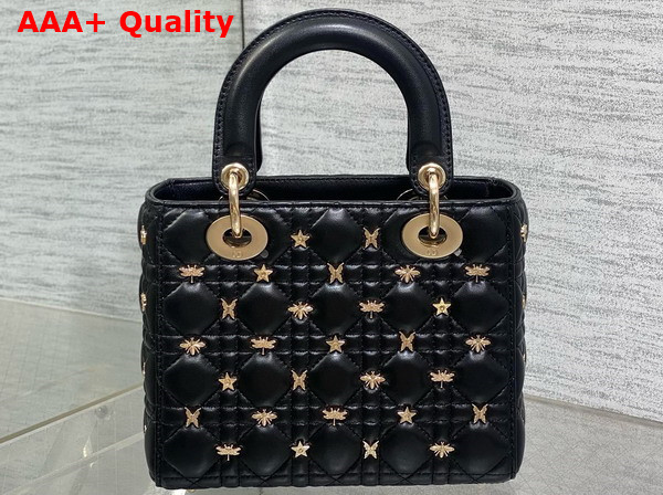 Dior Small Lady Dior My ABCDior Bag in Black Cannage Lambskin with Gold Finish Dragonfly Studs Replica