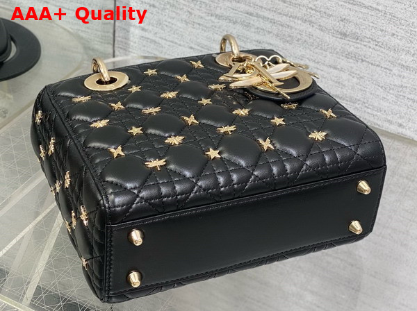 Dior Small Lady Dior My ABCDior Bag in Black Cannage Lambskin with Gold Finish Dragonfly Studs Replica