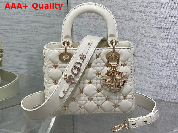 Dior Small Lady Dior My ABCDior Bag in Latte Cannage Lambskin with Gold Finish Dragonfly Studs Replica