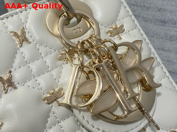 Dior Small Lady Dior My ABCDior Bag in Latte Cannage Lambskin with Gold Finish Dragonfly Studs Replica