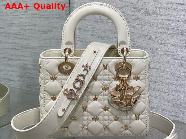 Dior Small Lady Dior My ABCDior Bag in Latte Cannage Lambskin with Gold Finish Dragonfly Studs Replica