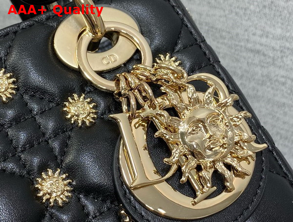 Dior Small Lady Dior My ABCdior Bag Black Cannage Lambskin with Gold Finish Zodiac Sign Studs Replica