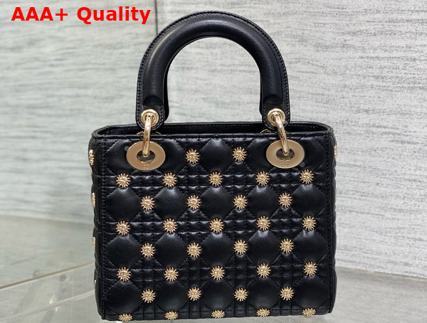 Dior Small Lady Dior My ABCdior Bag Black Cannage Lambskin with Gold Finish Zodiac Sign Studs Replica