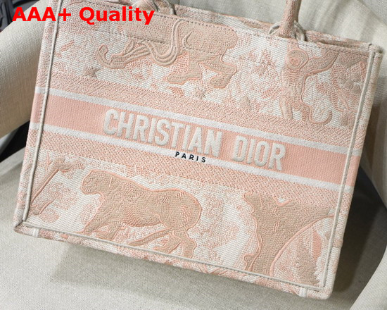 Dior Small Pink Multicolor Toile De Jouy Embroidered Dior Book Tote Replica