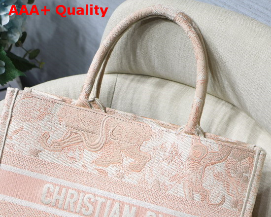 Dior Small Pink Multicolor Toile De Jouy Embroidered Dior Book Tote Replica