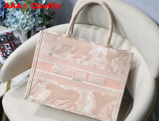 Dior Small Pink Multicolor Toile De Jouy Embroidered Dior Book Tote Replica